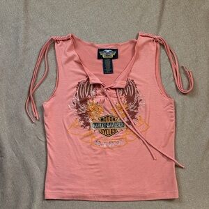 Harley-Davidson Orange Vintage Lace-Up Women's Tank with Fringe Size Large Sexy!